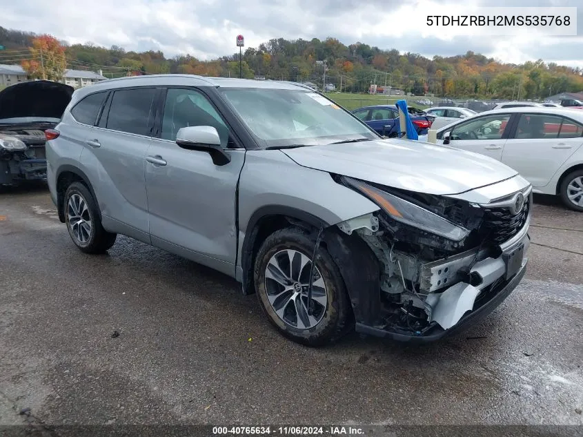 2021 Toyota Highlander Xle VIN: 5TDHZRBH2MS535768 Lot: 40765634