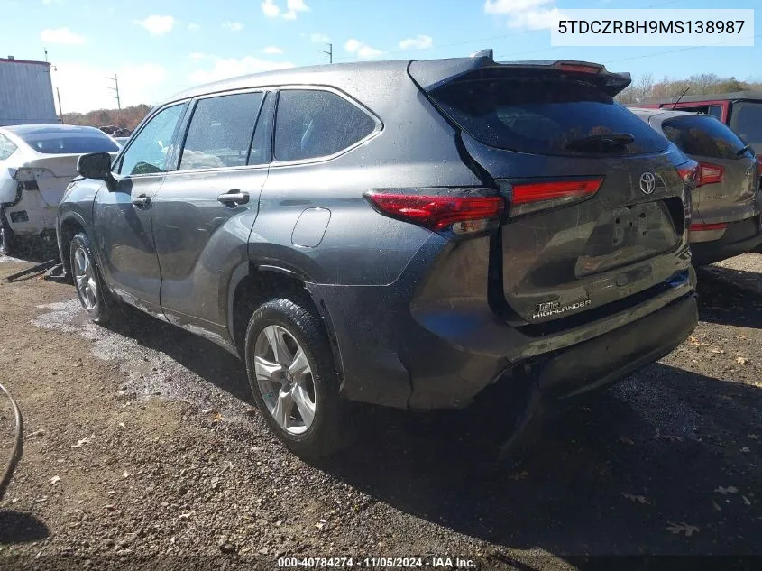 2021 Toyota Highlander L VIN: 5TDCZRBH9MS138987 Lot: 40784274