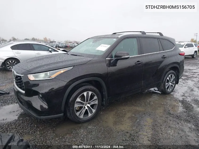 2021 Toyota Highlander Xle VIN: 5TDHZRBH0MS156705 Lot: 40792011