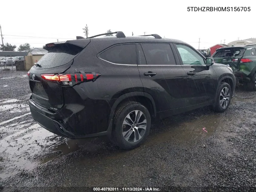 2021 Toyota Highlander Xle VIN: 5TDHZRBH0MS156705 Lot: 40792011