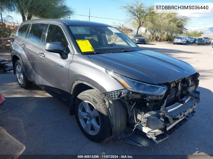 2021 Toyota Highlander Hybrid Le VIN: 5TDBBRCH3MS036440 Lot: 40813298