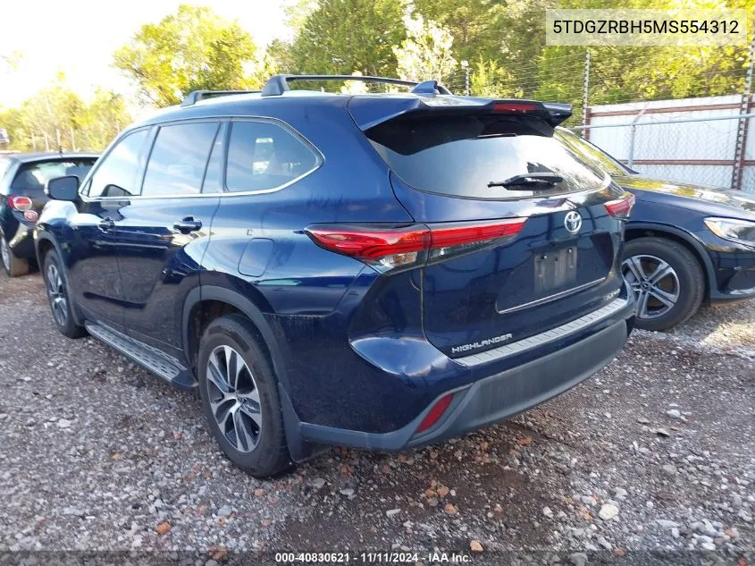 2021 Toyota Highlander Xle VIN: 5TDGZRBH5MS554312 Lot: 40830621