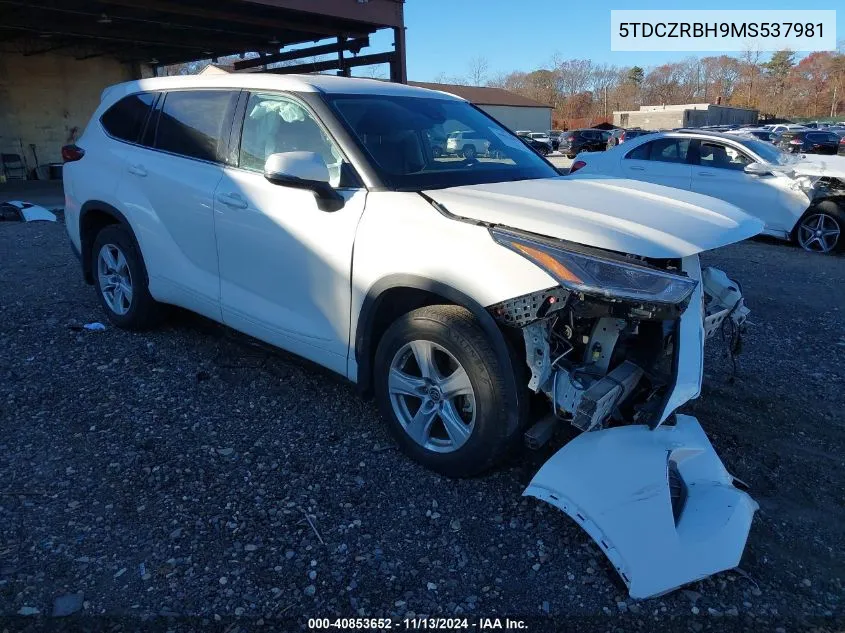 2021 Toyota Highlander L VIN: 5TDCZRBH9MS537981 Lot: 40853652