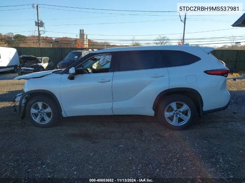 2021 Toyota Highlander L VIN: 5TDCZRBH9MS537981 Lot: 40853652