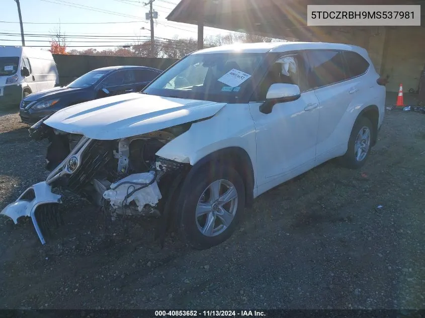 2021 Toyota Highlander L VIN: 5TDCZRBH9MS537981 Lot: 40853652