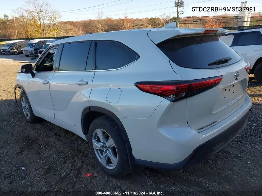 2021 Toyota Highlander L VIN: 5TDCZRBH9MS537981 Lot: 40853652