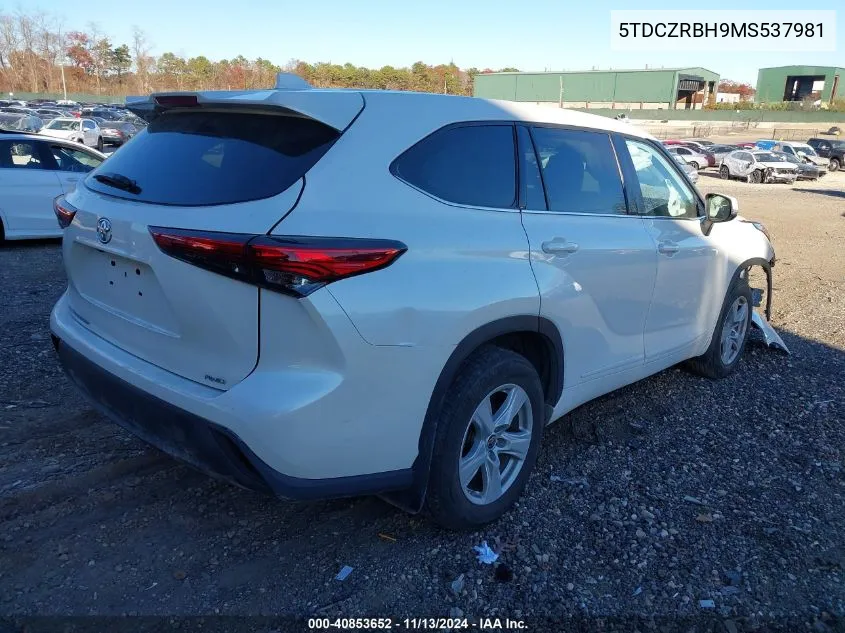 2021 Toyota Highlander L VIN: 5TDCZRBH9MS537981 Lot: 40853652