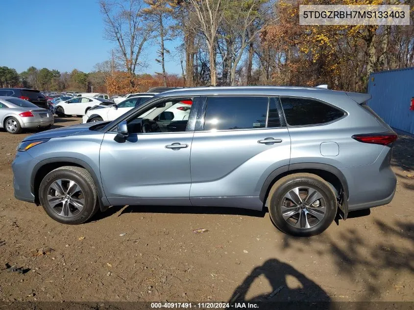 2021 Toyota Highlander Xle VIN: 5TDGZRBH7MS133403 Lot: 40917491