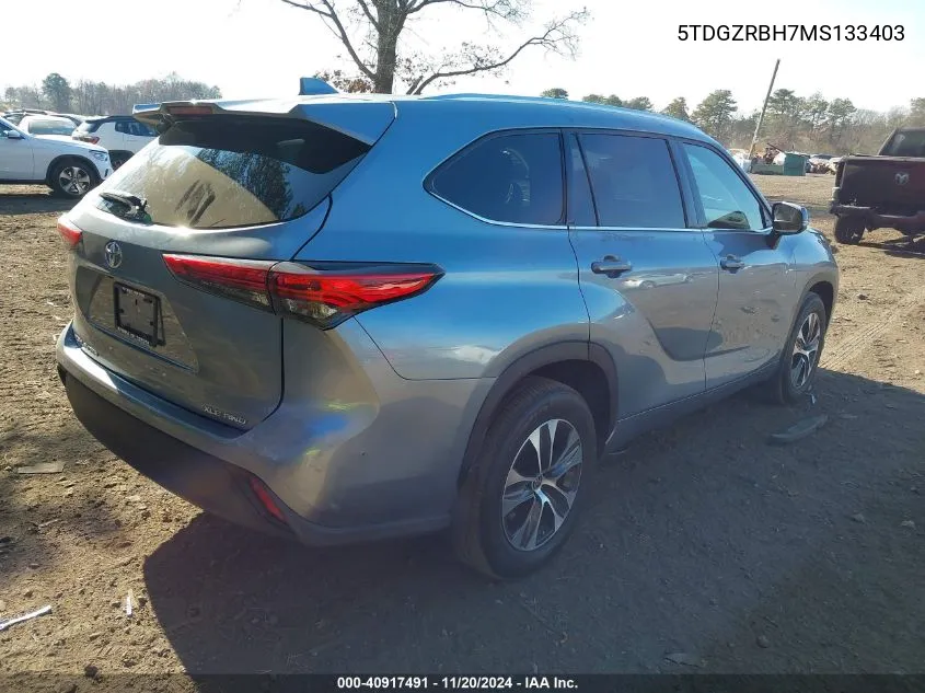 2021 Toyota Highlander Xle VIN: 5TDGZRBH7MS133403 Lot: 40917491