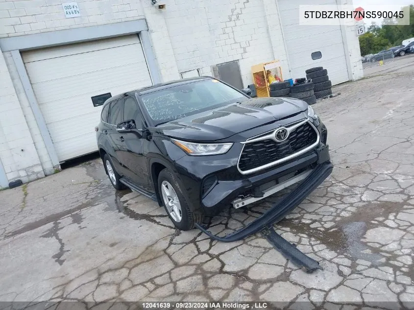 2022 Toyota Highlander Le VIN: 5TDBZRBH7NS590045 Lot: 12041639