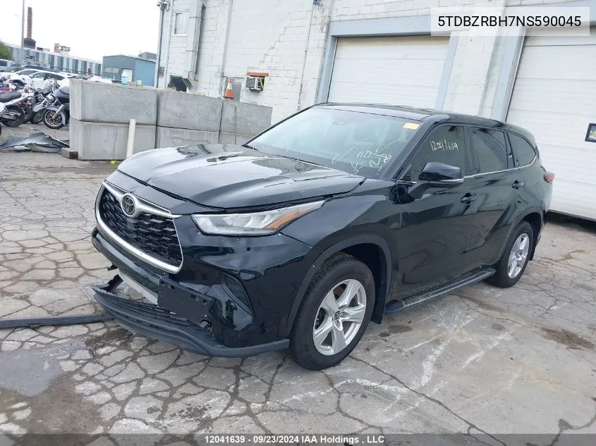 2022 Toyota Highlander Le VIN: 5TDBZRBH7NS590045 Lot: 12041639