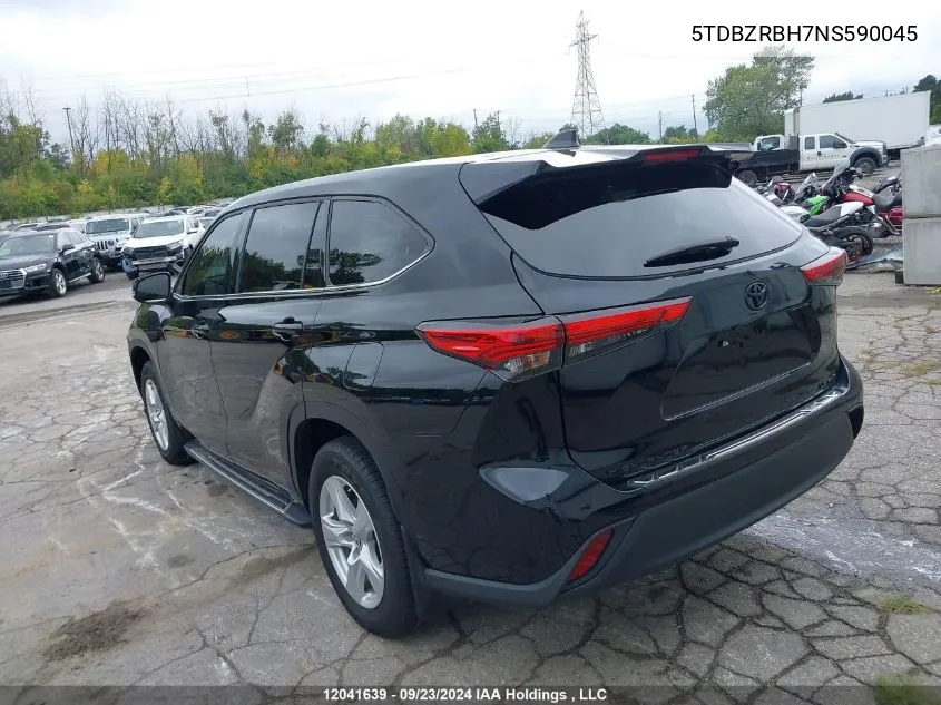 2022 Toyota Highlander Le VIN: 5TDBZRBH7NS590045 Lot: 12041639