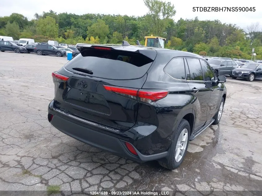 2022 Toyota Highlander Le VIN: 5TDBZRBH7NS590045 Lot: 12041639