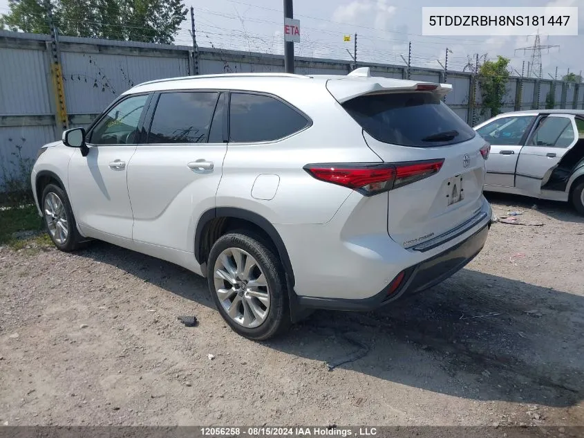 2022 Toyota Highlander VIN: 5TDDZRBH8NS181447 Lot: 12056258