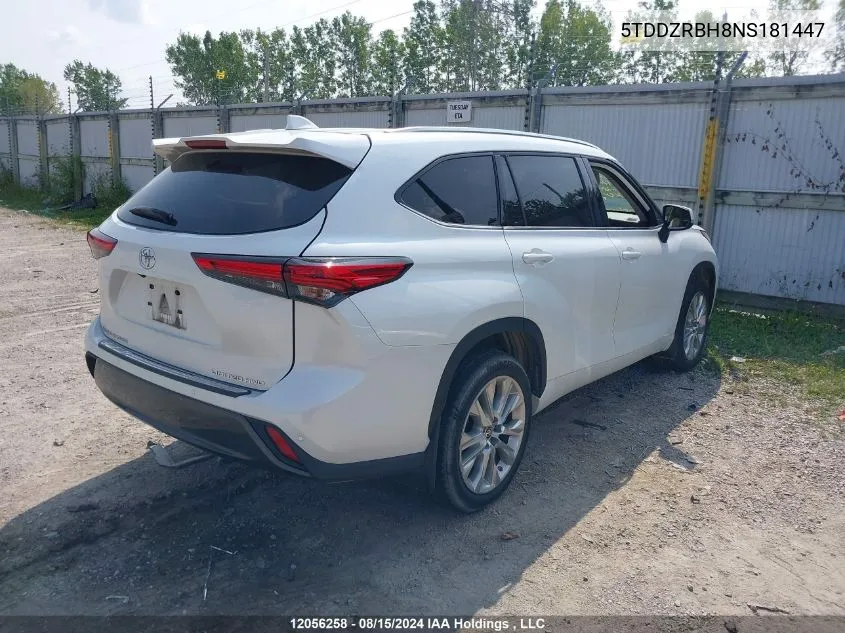 2022 Toyota Highlander VIN: 5TDDZRBH8NS181447 Lot: 12056258