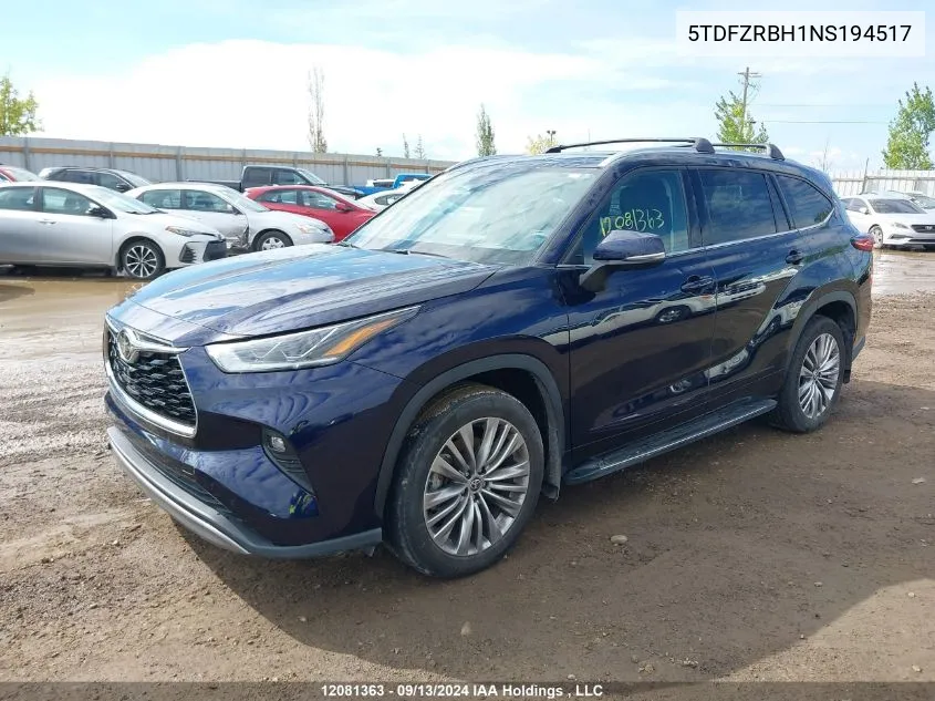 2022 Toyota Highlander Limited VIN: 5TDFZRBH1NS194517 Lot: 12081363