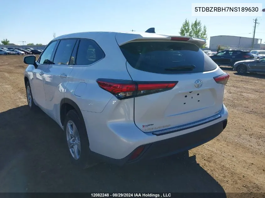 2022 Toyota Highlander L/Le VIN: 5TDBZRBH7NS189630 Lot: 12082248