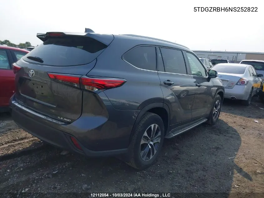 2022 Toyota Highlander VIN: 5TDGZRBH6NS252822 Lot: 12112054