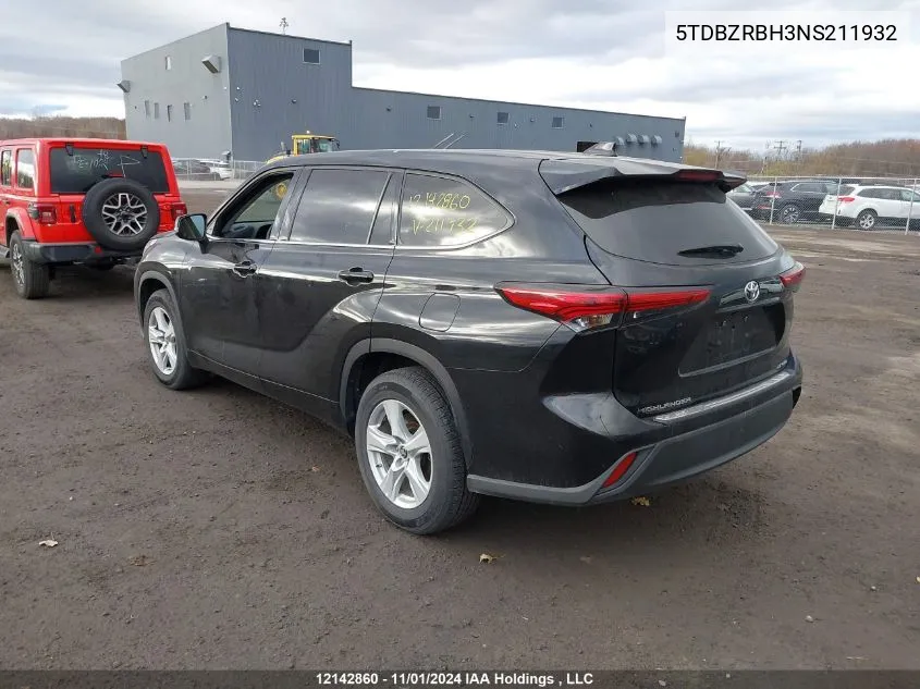 2022 Toyota Highlander L/Le VIN: 5TDBZRBH3NS211932 Lot: 12142860