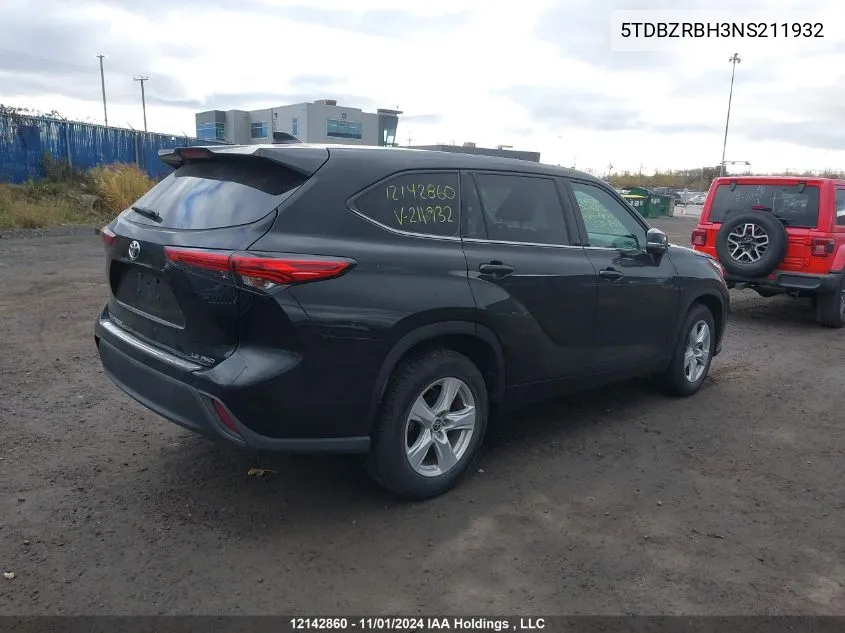 2022 Toyota Highlander L/Le VIN: 5TDBZRBH3NS211932 Lot: 12142860