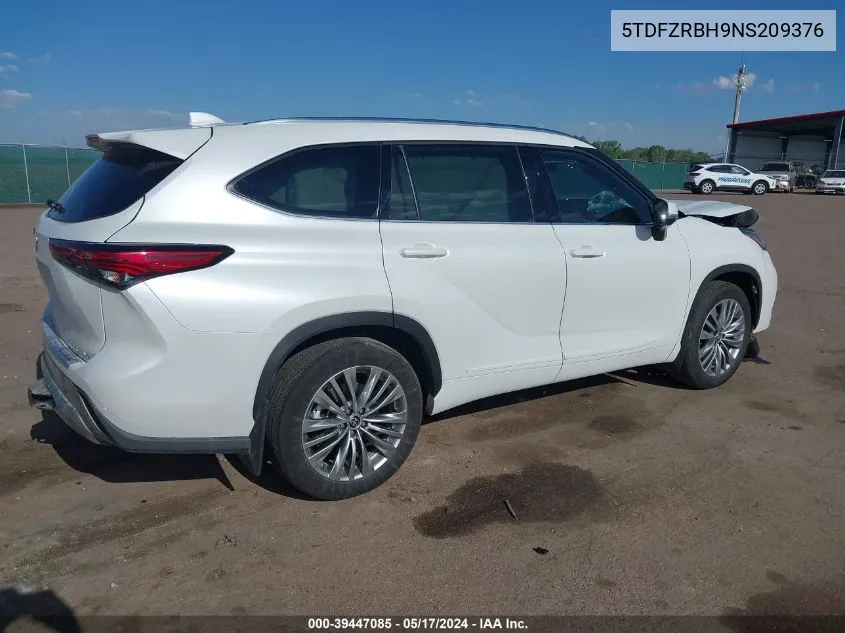 2022 Toyota Highlander Platinum VIN: 5TDFZRBH9NS209376 Lot: 39447085