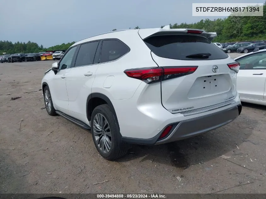 2022 Toyota Highlander Platinum VIN: 5TDFZRBH6NS171394 Lot: 39494888