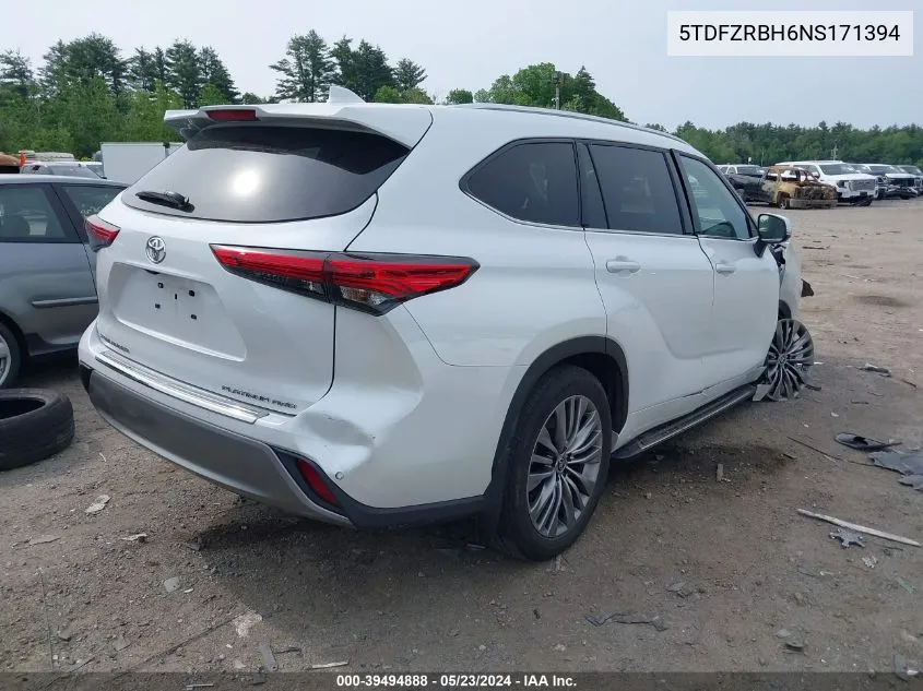 2022 Toyota Highlander Platinum VIN: 5TDFZRBH6NS171394 Lot: 39494888