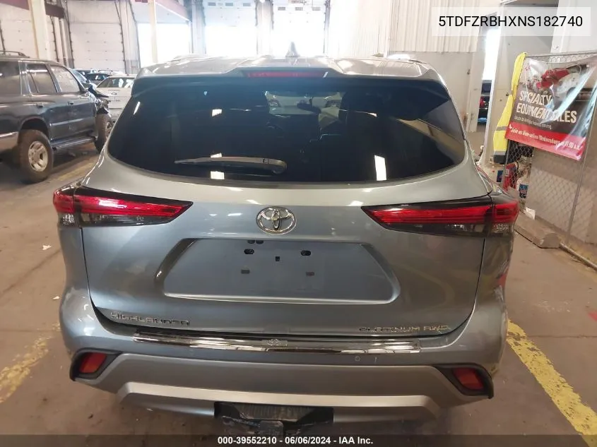 2022 Toyota Highlander Platinum VIN: 5TDFZRBHXNS182740 Lot: 39552210