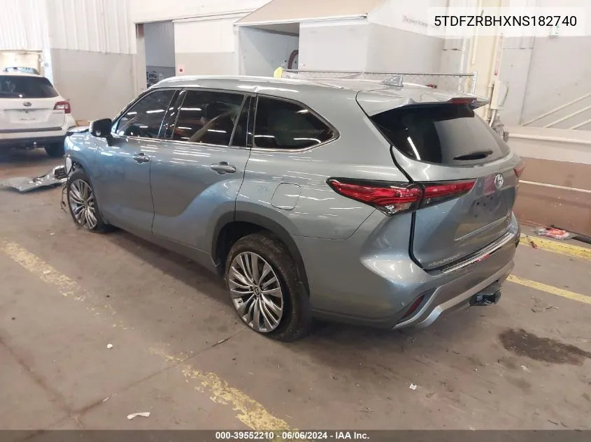 2022 Toyota Highlander Platinum VIN: 5TDFZRBHXNS182740 Lot: 39552210