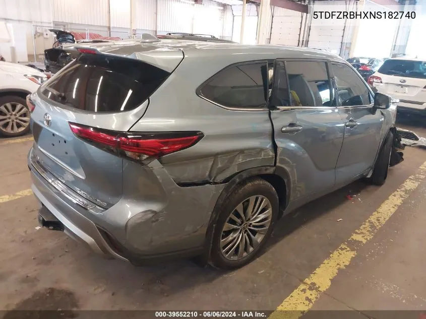 2022 Toyota Highlander Platinum VIN: 5TDFZRBHXNS182740 Lot: 39552210