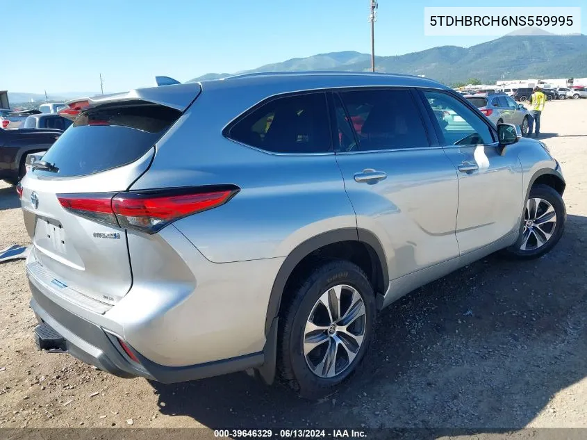 2022 Toyota Highlander Hybrid Xle VIN: 5TDHBRCH6NS559995 Lot: 39646329