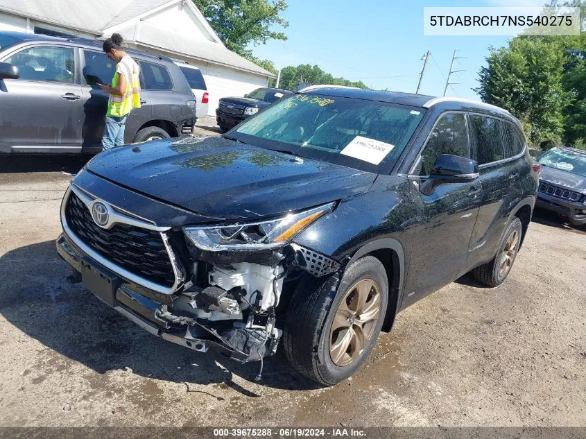 2022 Toyota Highlander Hybrid Xle Bronze Edition VIN: 5TDABRCH7NS540275 Lot: 39675288