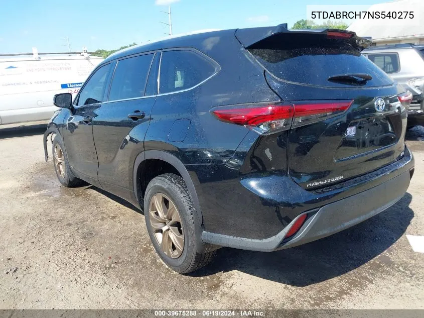 2022 Toyota Highlander Hybrid Xle Bronze Edition VIN: 5TDABRCH7NS540275 Lot: 39675288