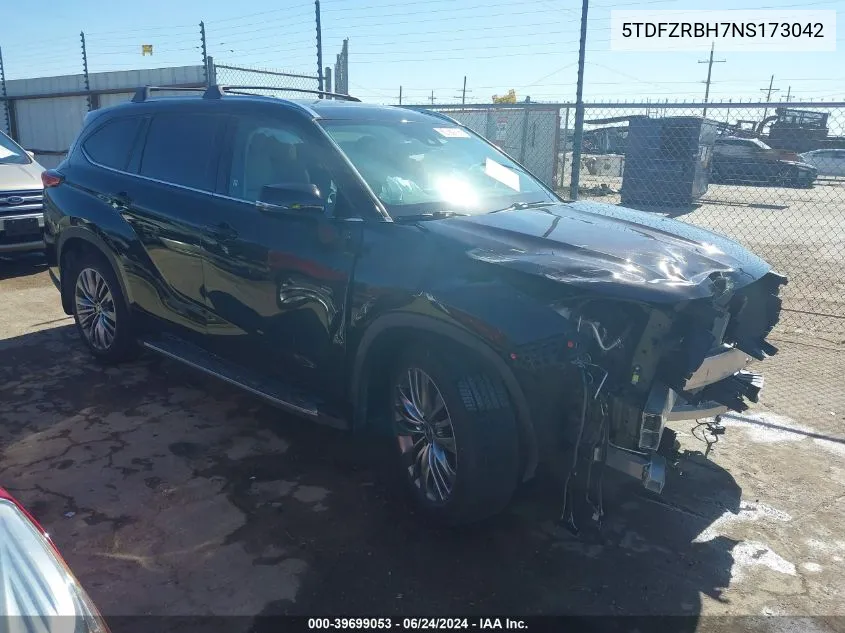 2022 Toyota Highlander Platinum VIN: 5TDFZRBH7NS173042 Lot: 39699053