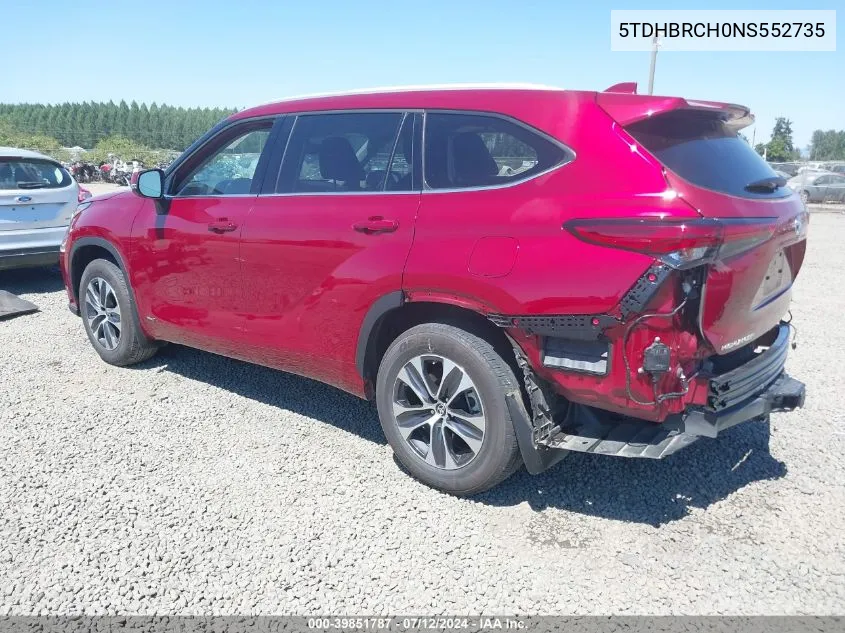 2022 Toyota Highlander Hybrid Xle VIN: 5TDHBRCH0NS552735 Lot: 39851787