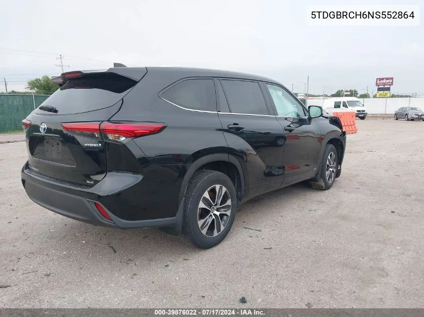 2022 Toyota Highlander Hybrid Xle VIN: 5TDGBRCH6NS552864 Lot: 39876022