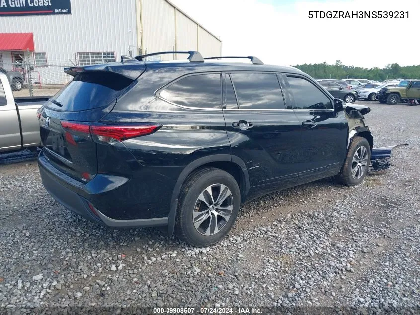 2022 Toyota Highlander Xle VIN: 5TDGZRAH3NS539231 Lot: 39908507