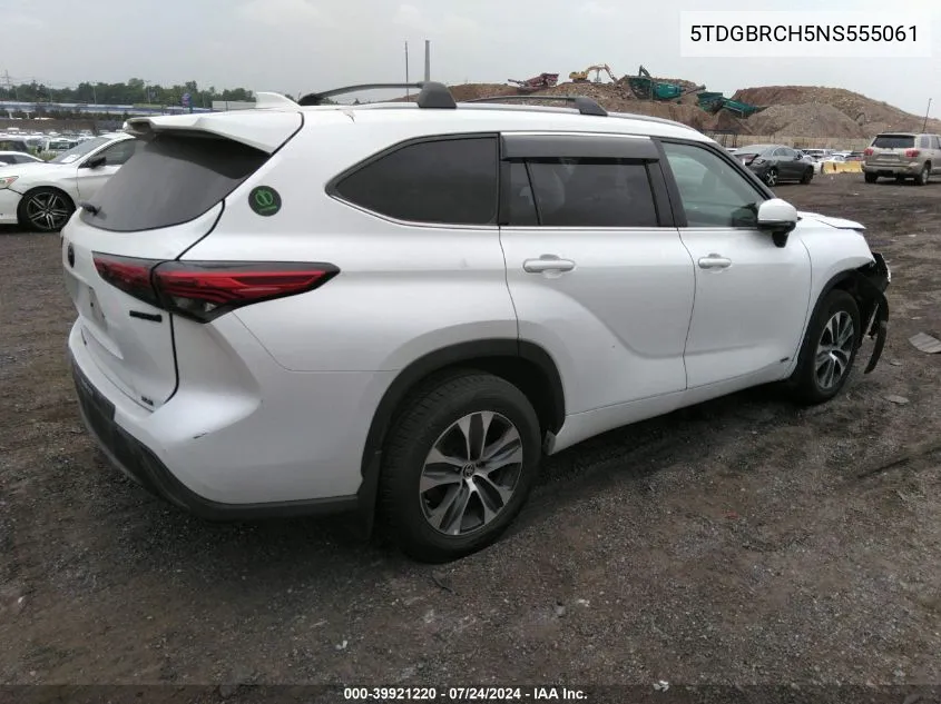 2022 Toyota Highlander Hybrid Xle VIN: 5TDGBRCH5NS555061 Lot: 39921220