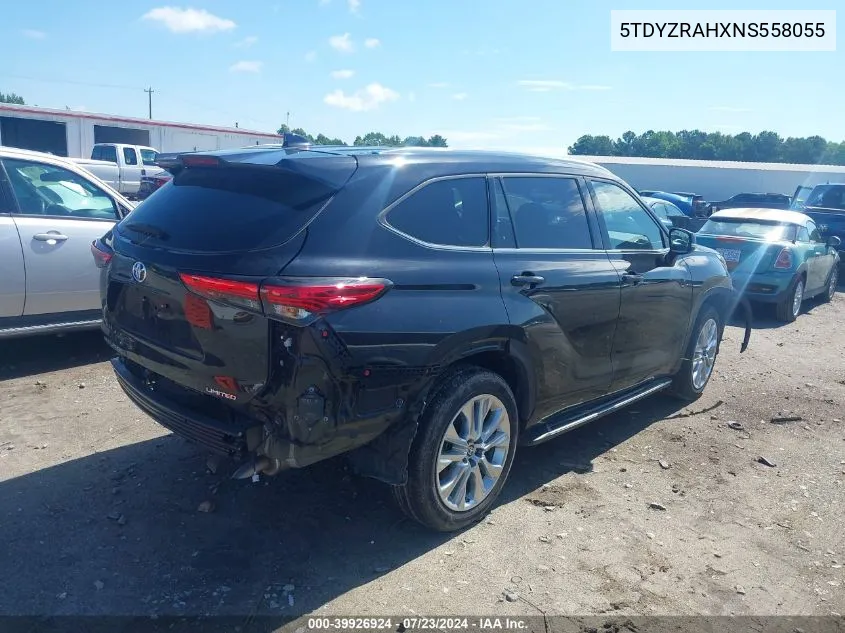 2022 Toyota Highlander Limited VIN: 5TDYZRAHXNS558055 Lot: 39926924