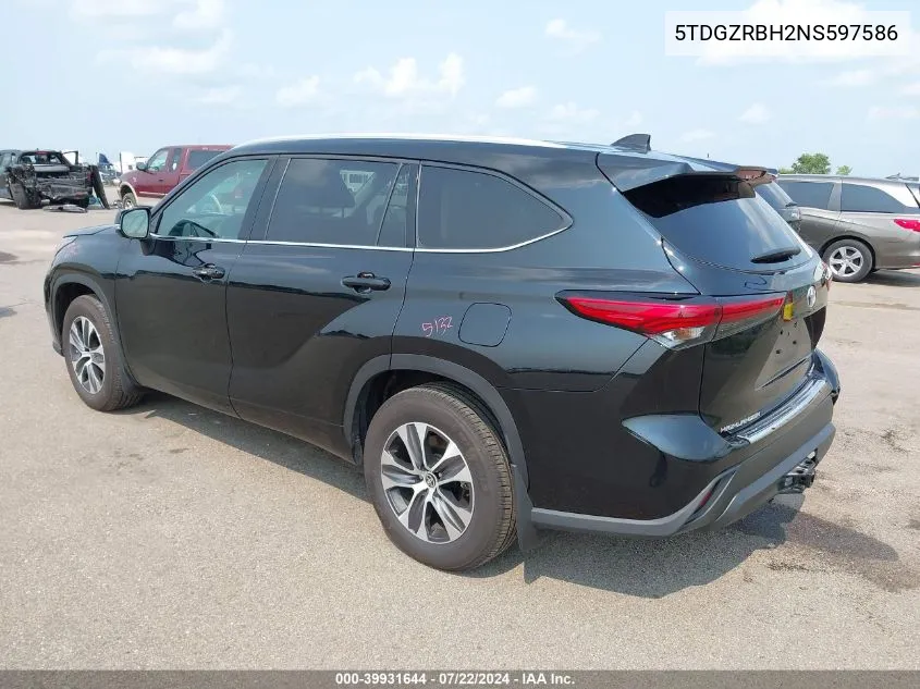 2022 Toyota Highlander Xle VIN: 5TDGZRBH2NS597586 Lot: 39931644