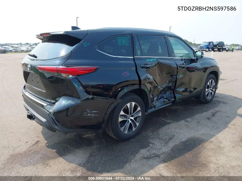 2022 Toyota Highlander Xle VIN: 5TDGZRBH2NS597586 Lot: 39931644