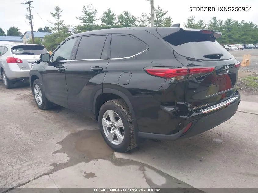 2022 Toyota Highlander Le VIN: 5TDBZRBHXNS250954 Lot: 40039064