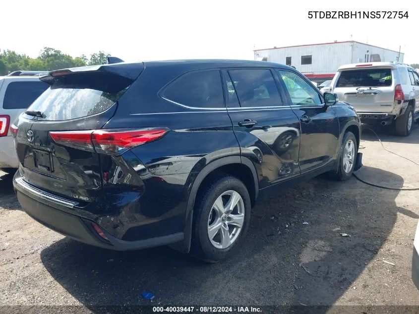 2022 Toyota Highlander Le VIN: 5TDBZRBH1NS572754 Lot: 40039447