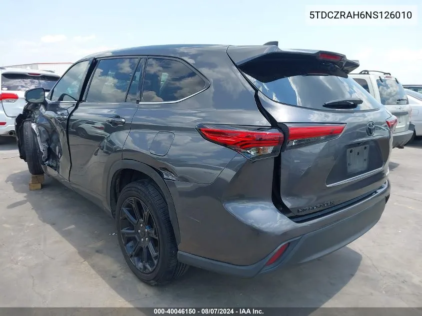 2022 Toyota Highlander L VIN: 5TDCZRAH6NS126010 Lot: 40046150