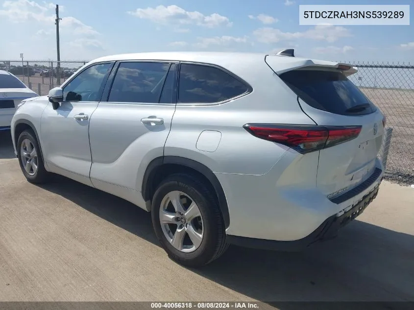 2022 Toyota Highlander L VIN: 5TDCZRAH3NS539289 Lot: 40056318