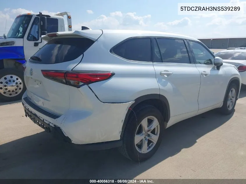 2022 Toyota Highlander L VIN: 5TDCZRAH3NS539289 Lot: 40056318