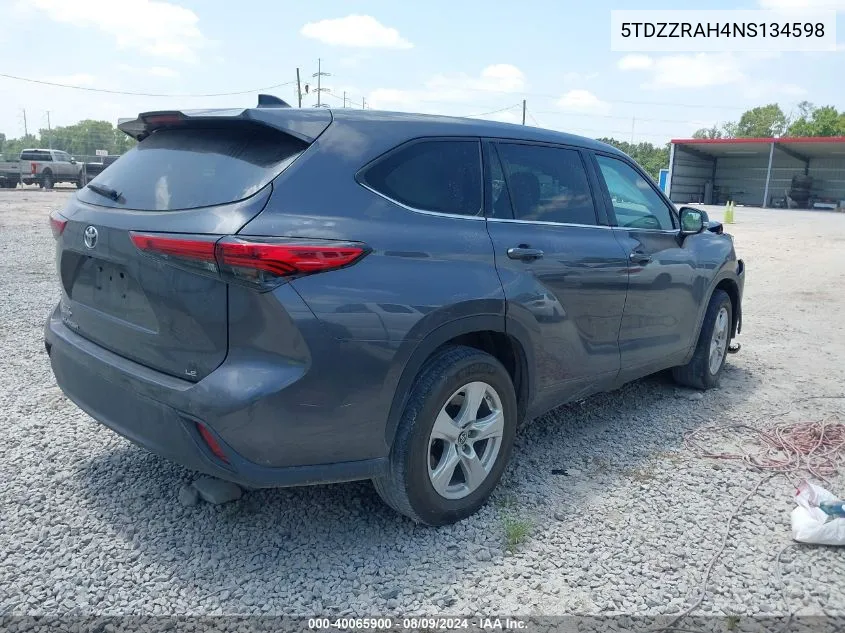 2022 Toyota Highlander Le VIN: 5TDZZRAH4NS134598 Lot: 40065900