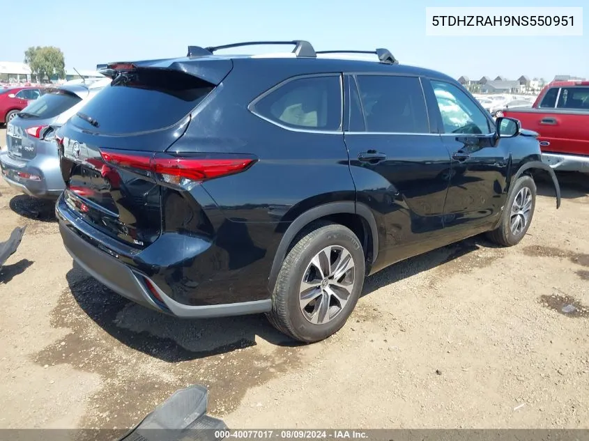 2022 Toyota Highlander Xle VIN: 5TDHZRAH9NS550951 Lot: 40077017