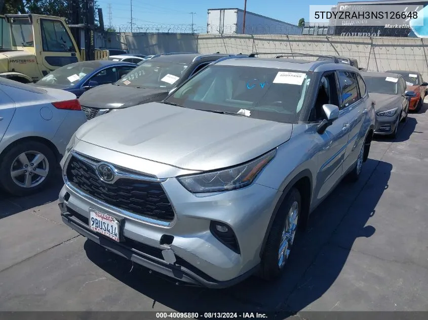 2022 Toyota Highlander Limited VIN: 5TDYZRAH3NS126648 Lot: 40095880