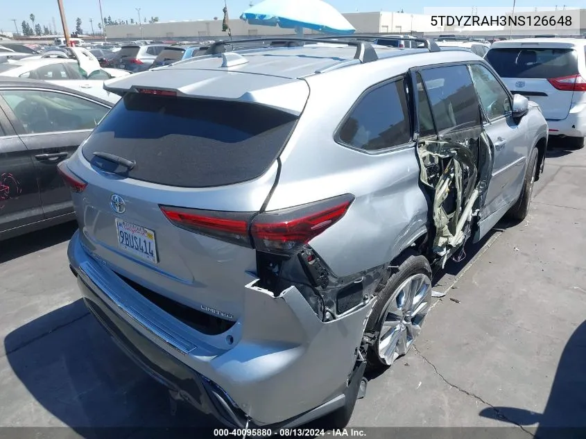 2022 Toyota Highlander Limited VIN: 5TDYZRAH3NS126648 Lot: 40095880